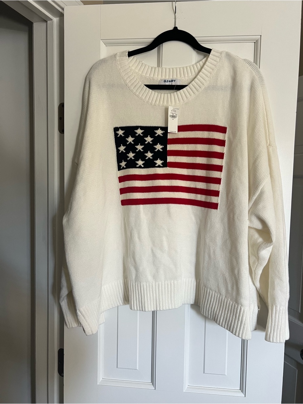 Old Navy Cream Crewneck Sweater with Flag Graphic